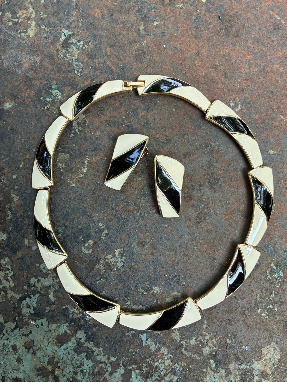 Trifari Enameled Necklace & Earring Set